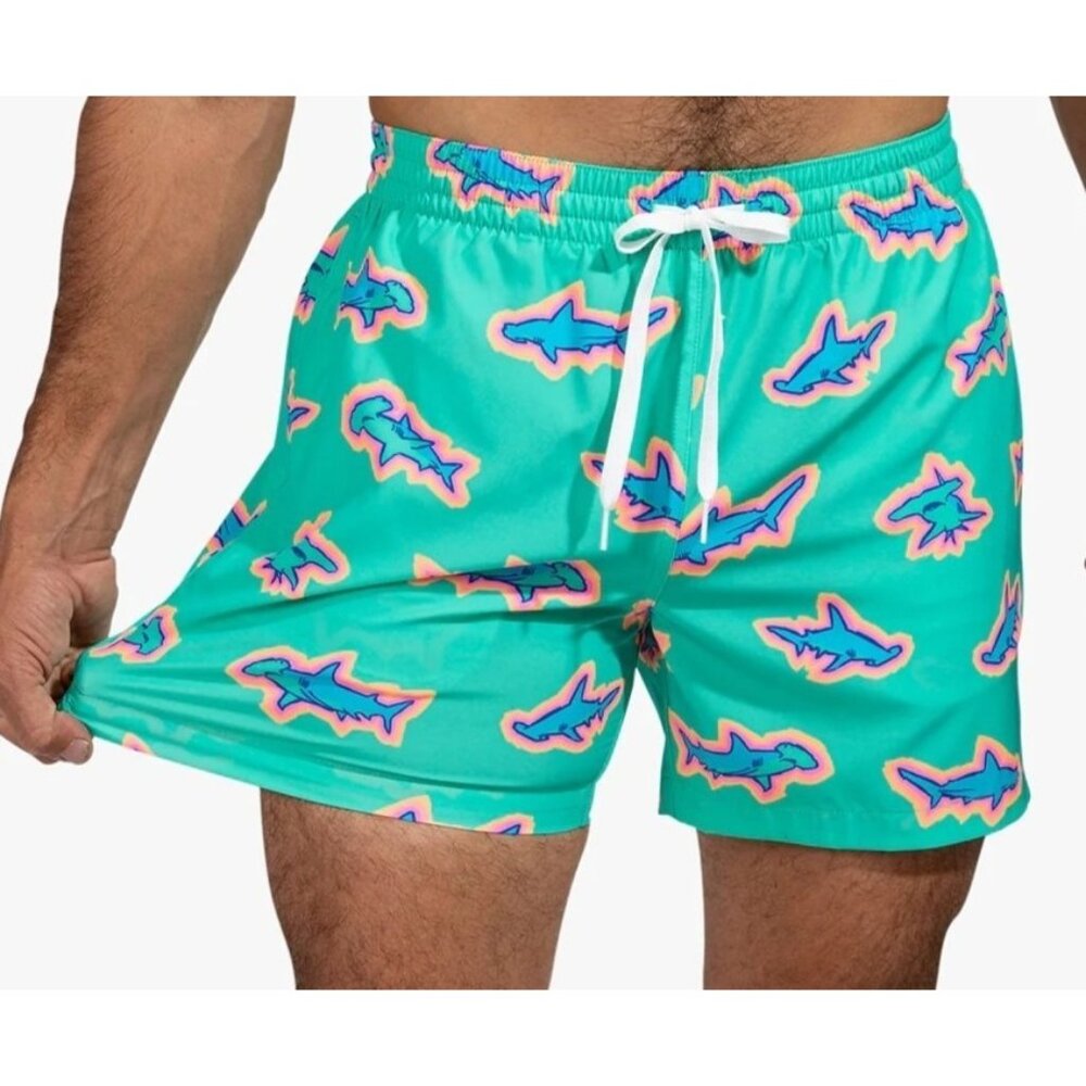 Chubbies Swim Trunks Mens XL Teal Shark Apex Classic Swim Shorts Stretch 5.5"